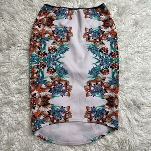 Bisou Bisou Michell Floral Skirt White Teal Orange Women's M